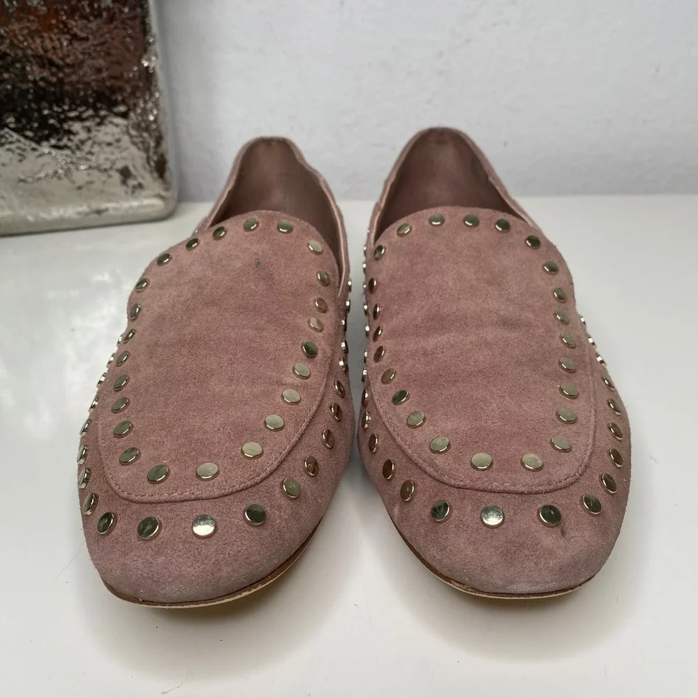 Bleecker & Bond Arianna Studded Suede Loafer Blush Pink Cottagecore Preppy Sz 10